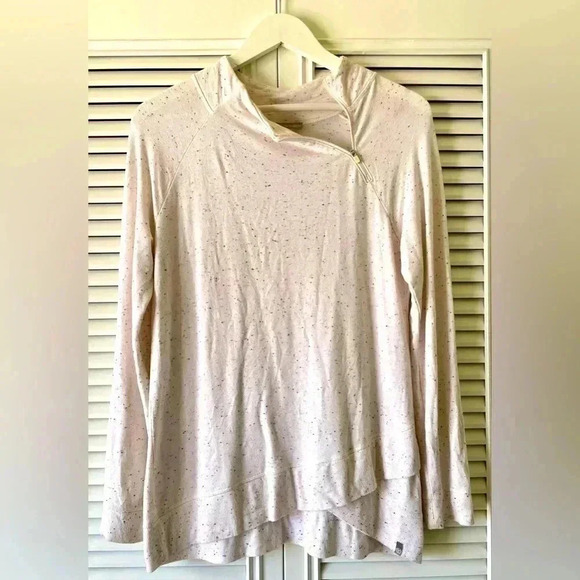 T by Talbots Mock Next Pullover White Speckled Asymmetrical Zip Pullover SZ S - Picture 1 of 8
